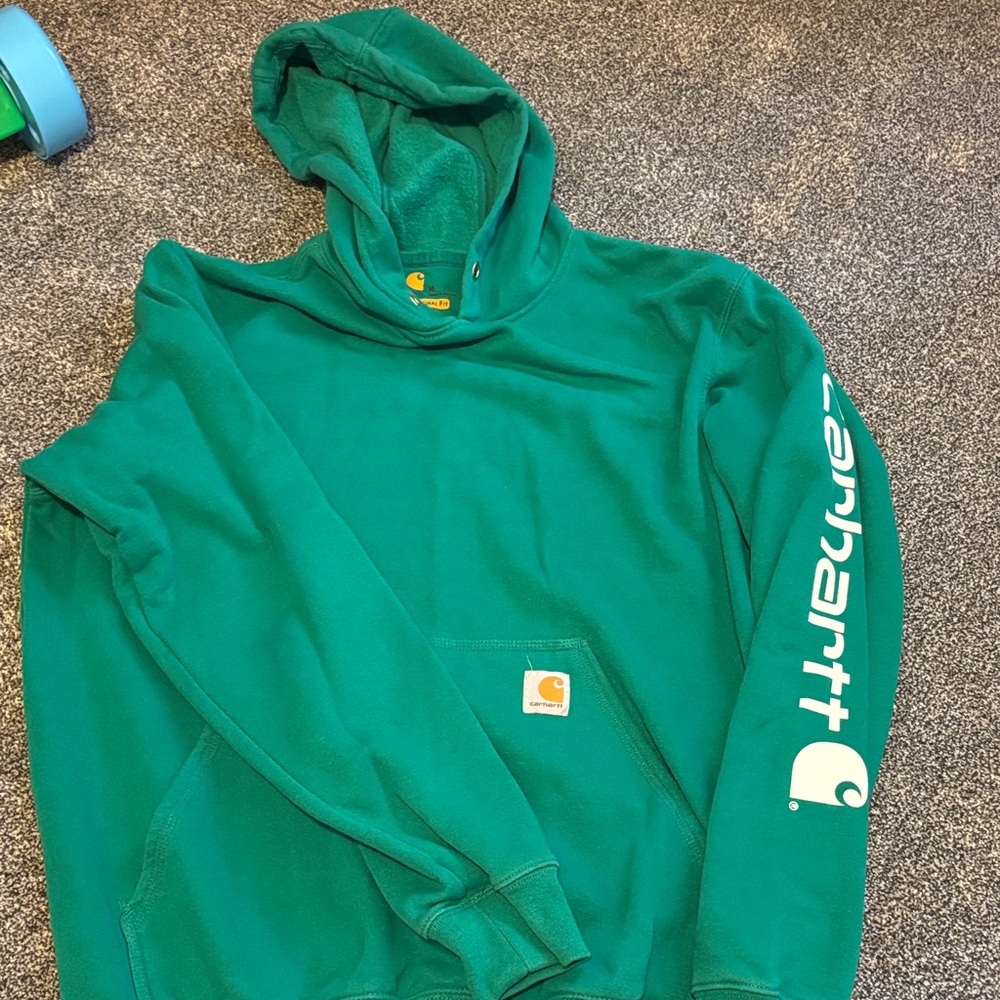 Carhartt Green Hooded Sweatshirt with White Sleeve Logo